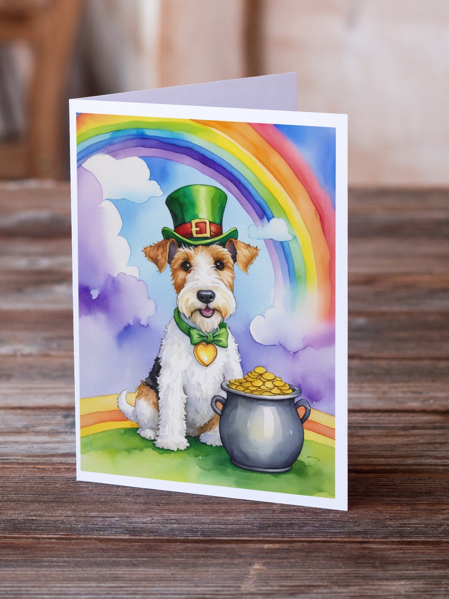 Fox Terrier St Patrick's Day Greeting Cards Pack of 8 Blank Cards with Envelopes Whimsical A7 Size 5x7