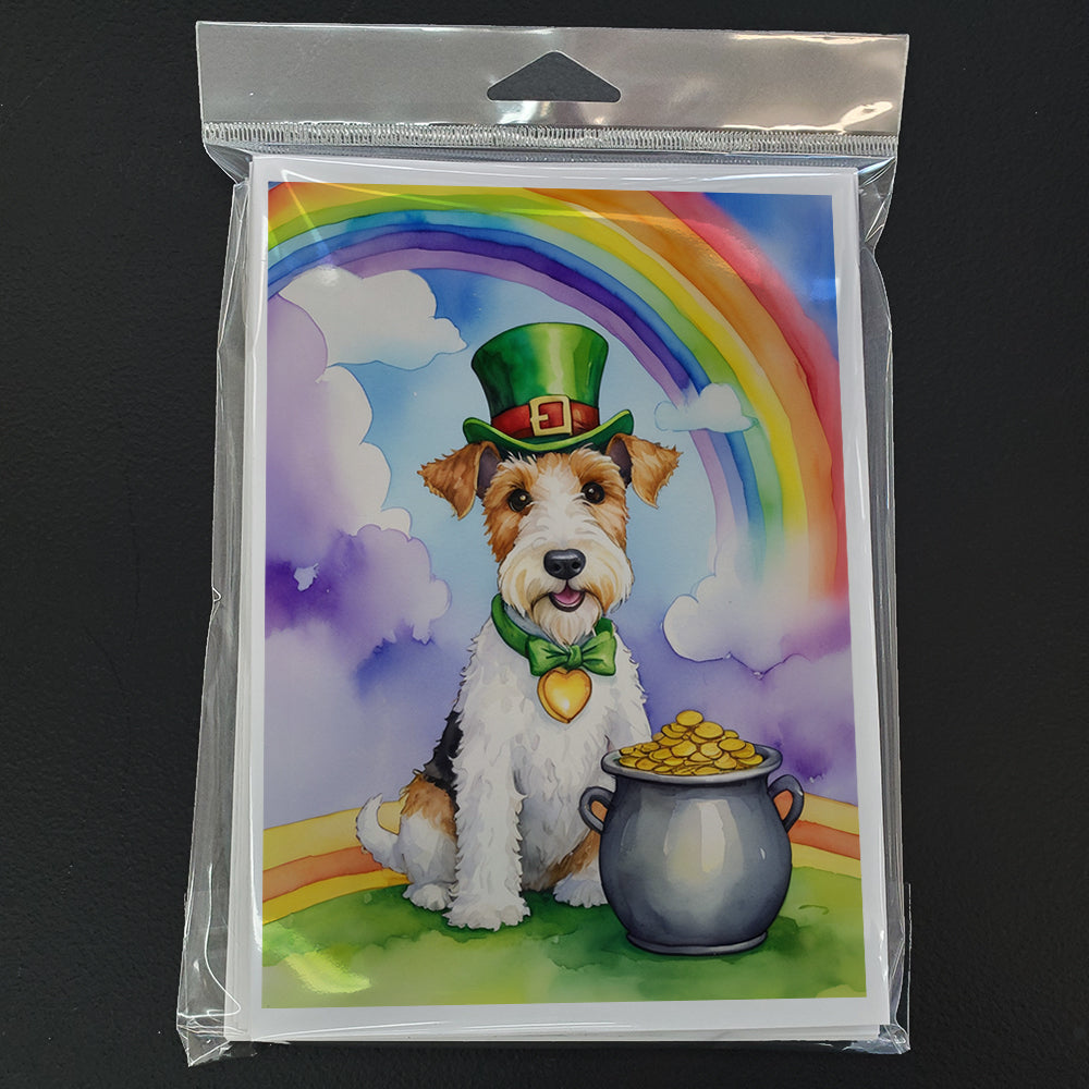Fox Terrier St Patrick's Day Greeting Cards Pack of 8 Blank Cards with Envelopes Whimsical A7 Size 5x7