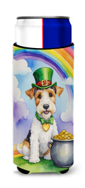 Fox Terrier St Patrick's Day Slim Can Hugger , Insulated Foam Hugger for 12 oz Slim Cans, Beer Bottles & Water Bottles, Printed in USA