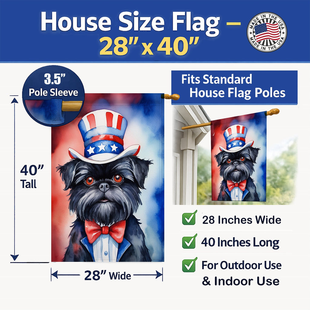Affenpinscher Patriotic American House Flag 28x40 Porch Sleeve Pole Decorative Outside Yard Banner Artwork Wall Hanging, Polyester
