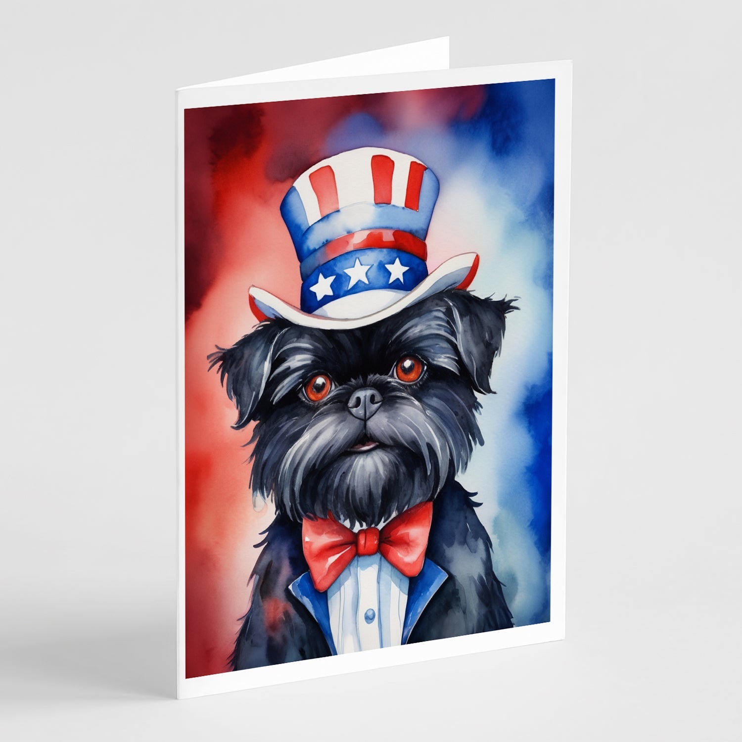 Affenpinscher Patriotic American Greeting Cards Pack of 8 Blank Cards with Envelopes Whimsical A7 Size 5x7