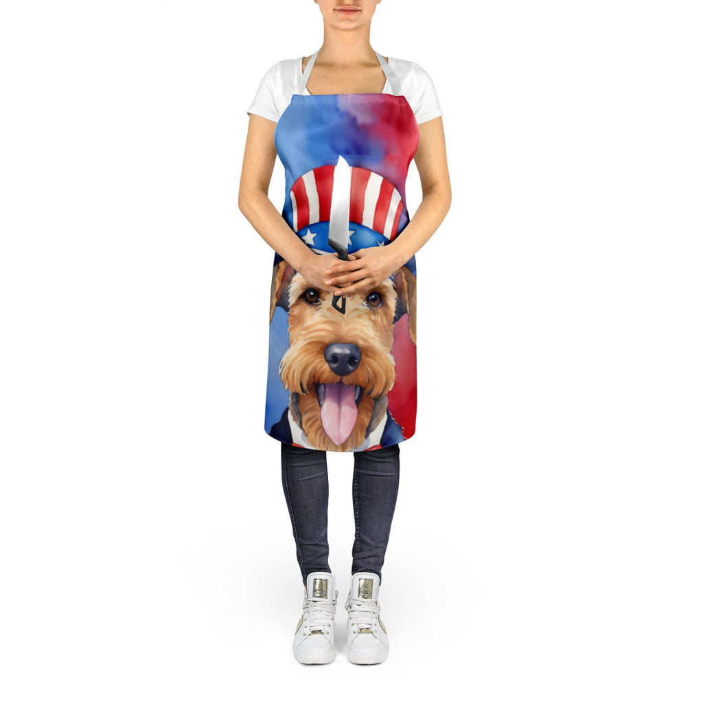 Airedale Terrier Patriotic American Apron Cooking Kitchen Server Baking Crafts Gardening for Adult Women Men, Unisex, Large, Multicolor