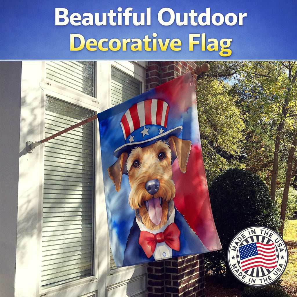 Airedale Terrier Patriotic American House Flag 28x40 Porch Sleeve Pole Decorative Outside Yard Banner Artwork Wall Hanging, Polyester