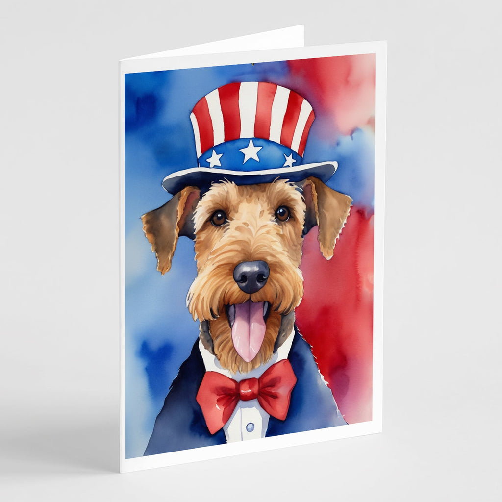 Airedale Terrier Patriotic American Greeting Cards Pack of 8 Blank Cards with Envelopes Whimsical A7 Size 5x7