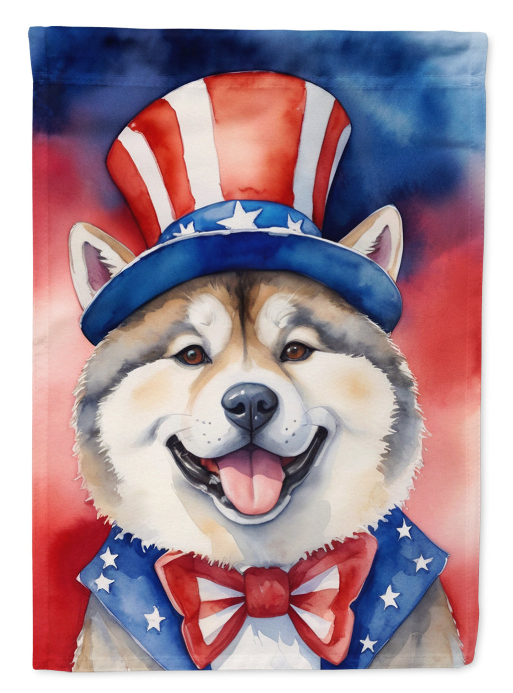 Akita Patriotic American House Flag 28x40 Porch Sleeve Pole Decorative Outside Yard Banner Artwork Wall Hanging, Polyester