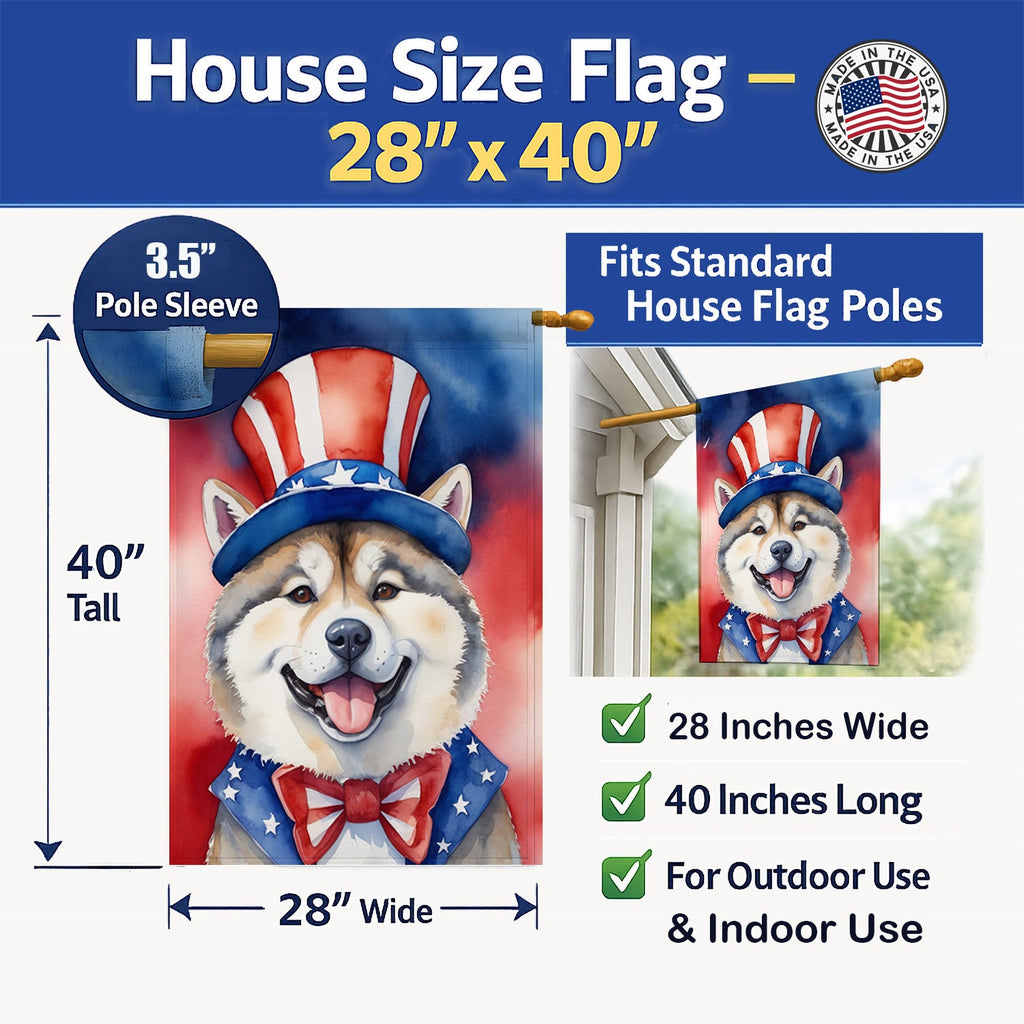 Akita Patriotic American House Flag 28x40 Porch Sleeve Pole Decorative Outside Yard Banner Artwork Wall Hanging, Polyester