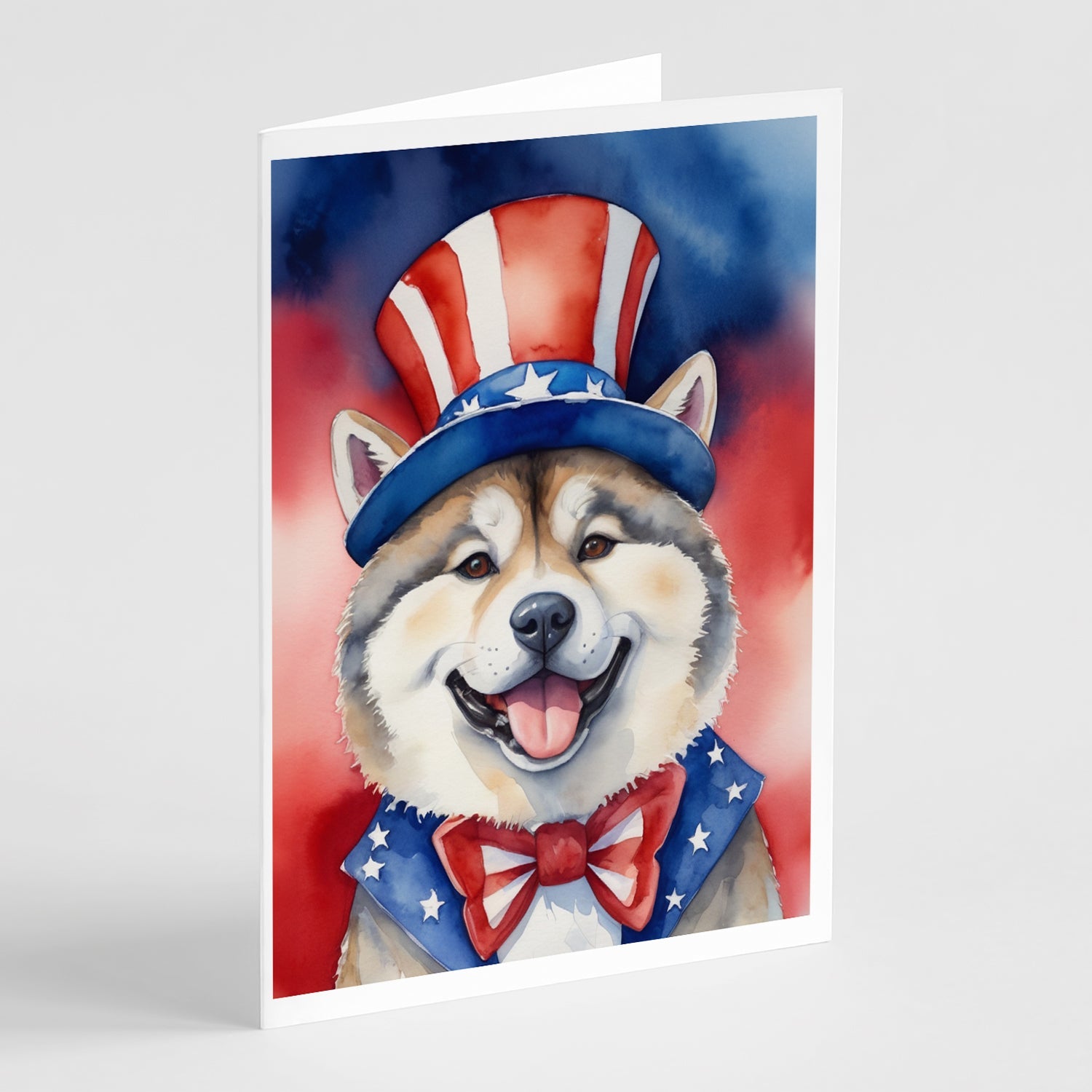 Akita Patriotic American Greeting Cards Pack of 8 Blank Cards with Envelopes Whimsical A7 Size 5x7