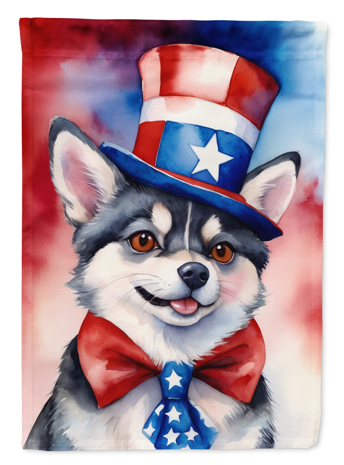 Alaskan Klee Kai Patriotic American House Flag 28x40 Porch Sleeve Pole Decorative Outside Yard Banner Artwork Wall Hanging, Polyester