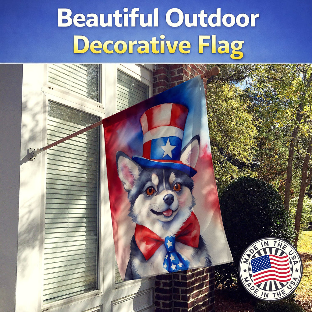 Alaskan Klee Kai Patriotic American House Flag 28x40 Porch Sleeve Pole Decorative Outside Yard Banner Artwork Wall Hanging, Polyester