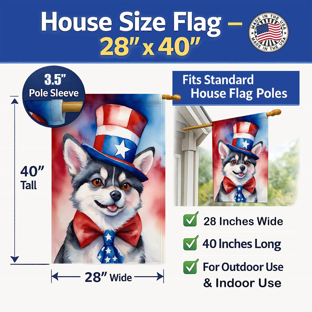 Alaskan Klee Kai Patriotic American House Flag 28x40 Porch Sleeve Pole Decorative Outside Yard Banner Artwork Wall Hanging, Polyester