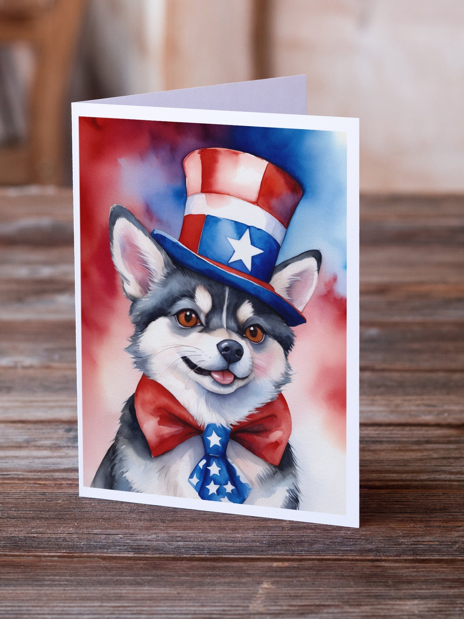 Alaskan Klee Kai Patriotic American Greeting Cards Pack of 8 Blank Cards with Envelopes Whimsical A7 Size 5x7