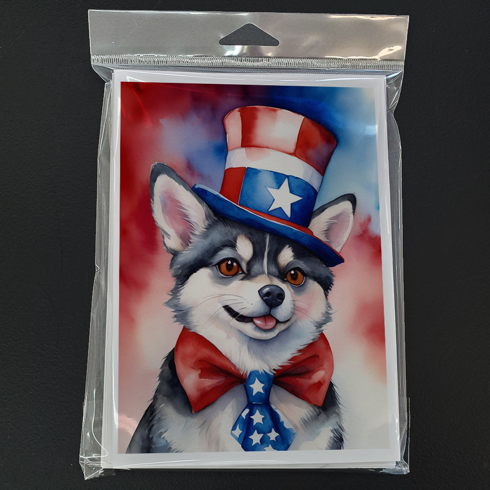 Alaskan Klee Kai Patriotic American Greeting Cards Pack of 8 Blank Cards with Envelopes Whimsical A7 Size 5x7