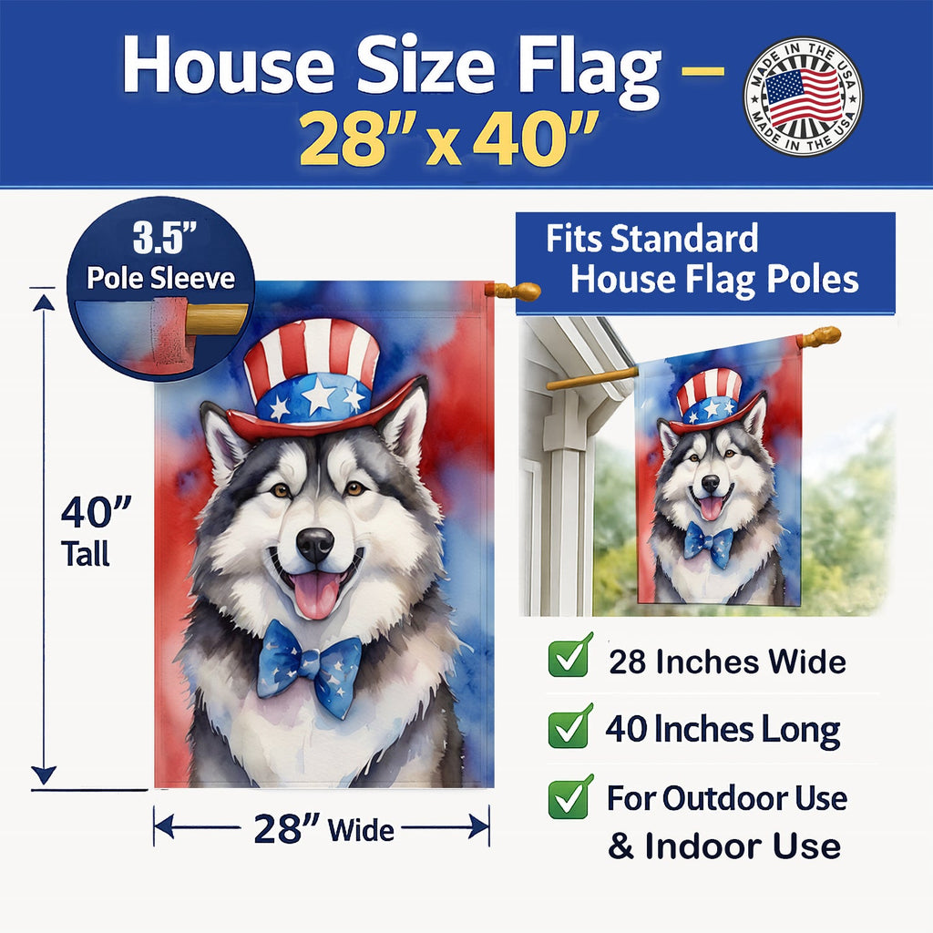 Alaskan Malamute Patriotic American House Flag 28x40 Porch Sleeve Pole Decorative Outside Yard Banner Artwork Wall Hanging, Polyester