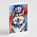 Alaskan Malamute Patriotic American Greeting Cards Pack of 8 Blank Cards with Envelopes Whimsical A7 Size 5x7