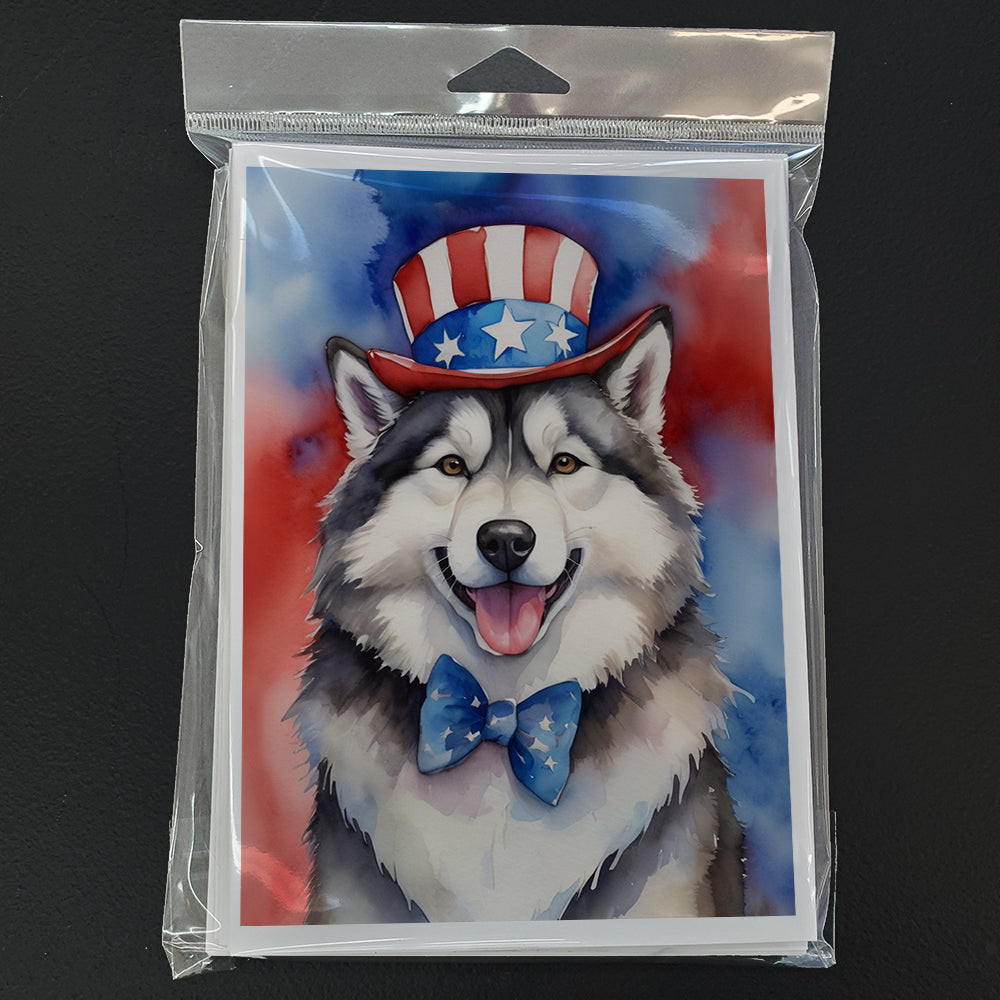 Alaskan Malamute Patriotic American Greeting Cards Pack of 8 Blank Cards with Envelopes Whimsical A7 Size 5x7