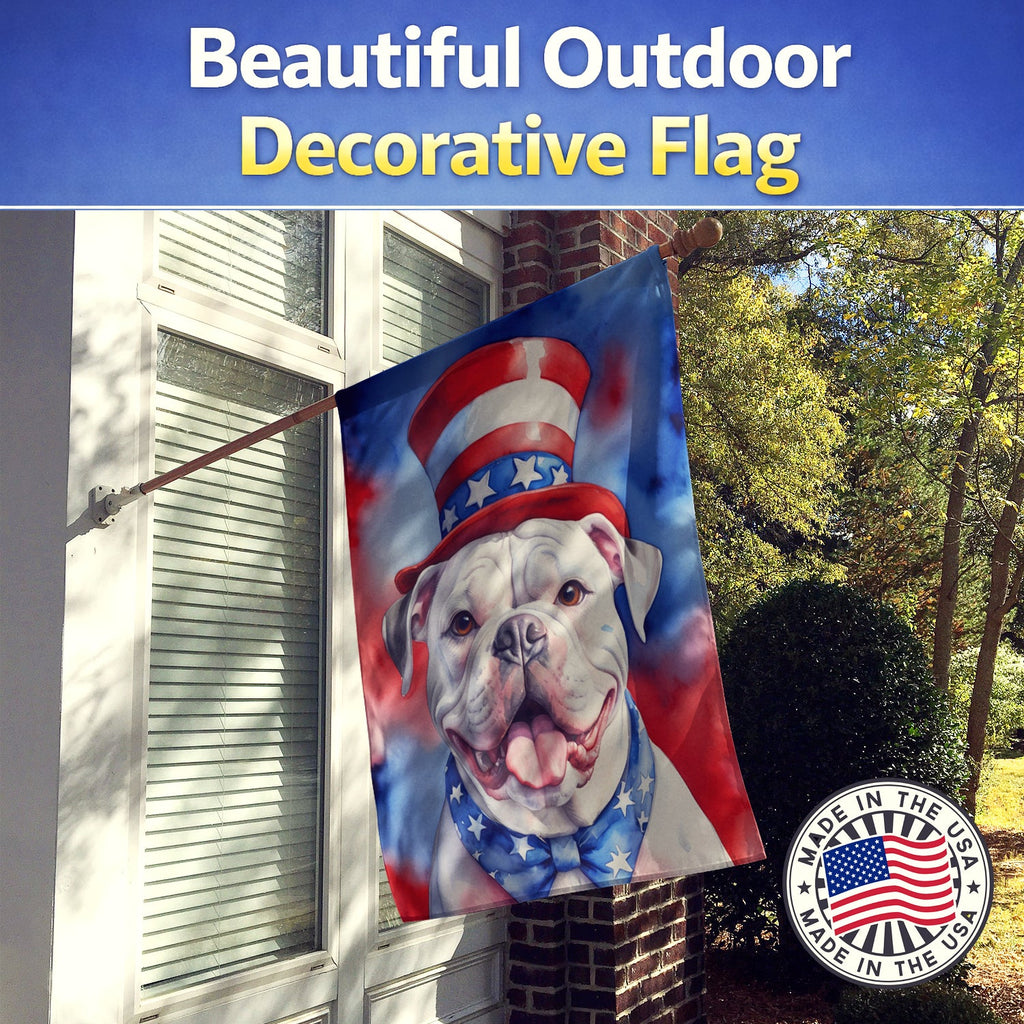 American Bulldog Patriotic American House Flag 28x40 Porch Sleeve Pole Decorative Outside Yard Banner Artwork Wall Hanging, Polyester