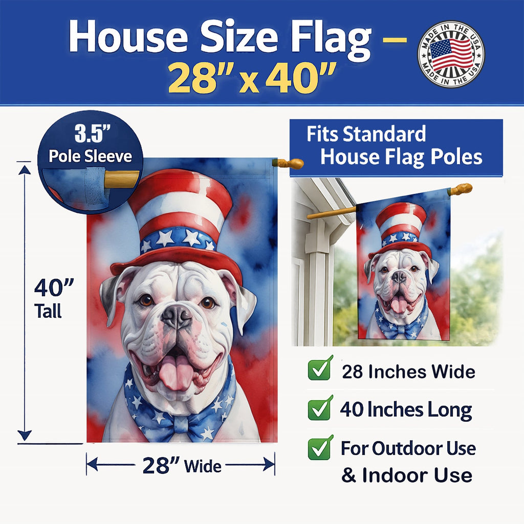 American Bulldog Patriotic American House Flag 28x40 Porch Sleeve Pole Decorative Outside Yard Banner Artwork Wall Hanging, Polyester