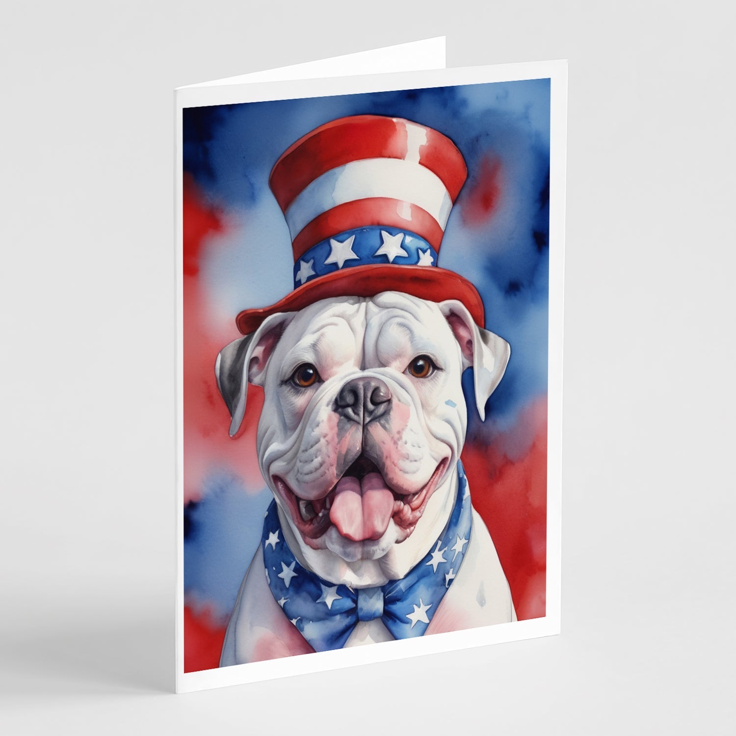 American Bulldog Patriotic American Greeting Cards Pack of 8 Blank Cards with Envelopes Whimsical A7 Size 5x7