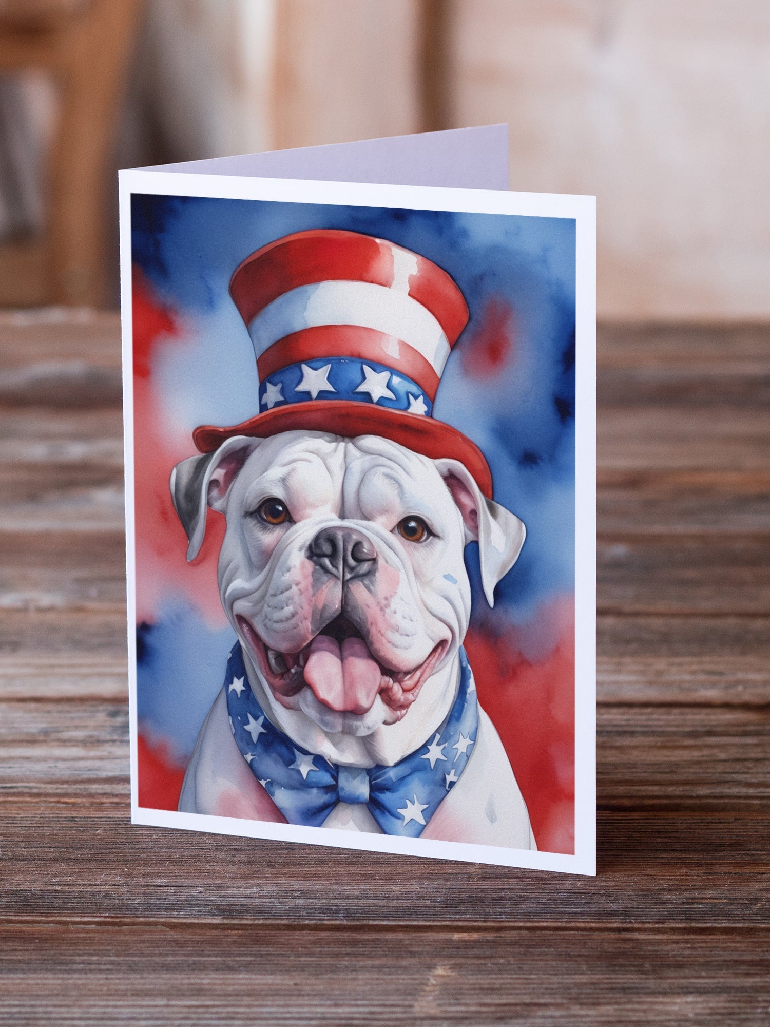 American Bulldog Patriotic American Greeting Cards Pack of 8 Blank Cards with Envelopes Whimsical A7 Size 5x7