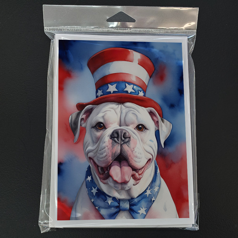 American Bulldog Patriotic American Greeting Cards Pack of 8 Blank Cards with Envelopes Whimsical A7 Size 5x7