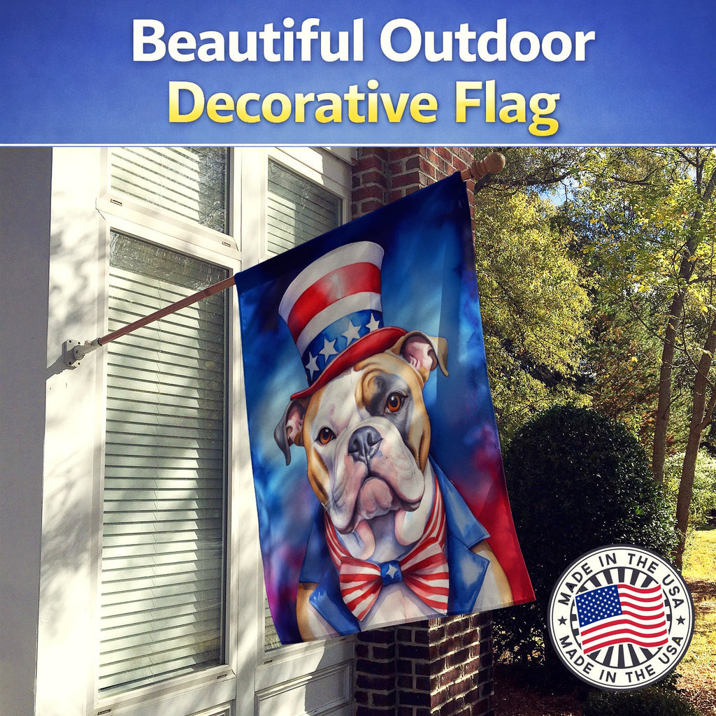 American Bulldog Patriotic American House Flag 28x40 Porch Sleeve Pole Decorative Outside Yard Banner Artwork Wall Hanging, Polyester