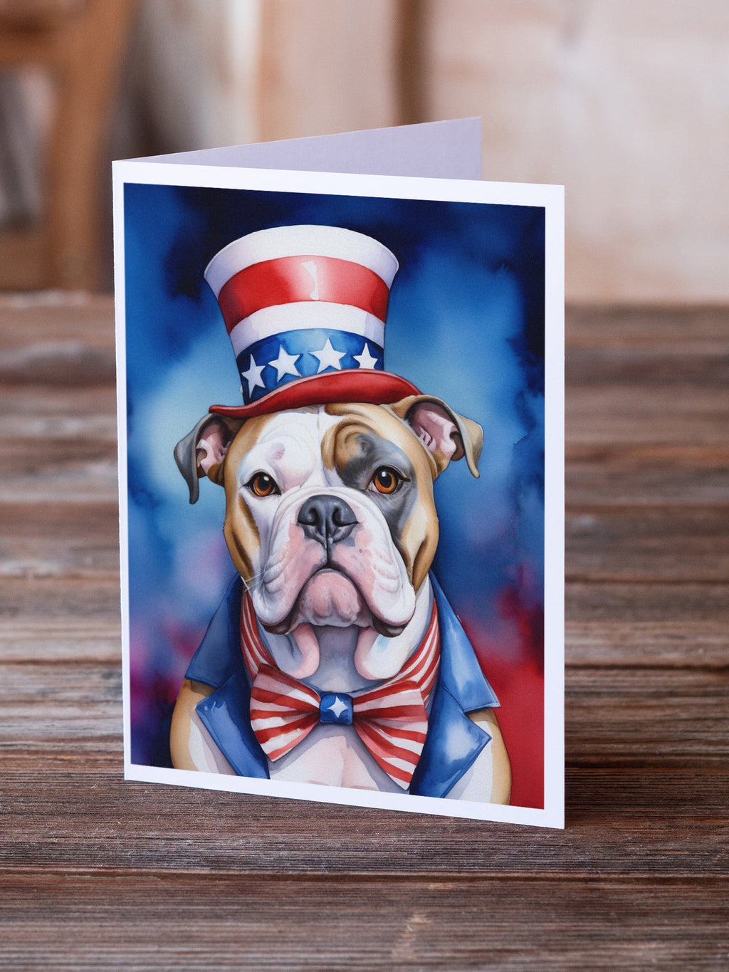 American Bulldog Patriotic American Greeting Cards Pack of 8 Blank Cards with Envelopes Whimsical A7 Size 5x7