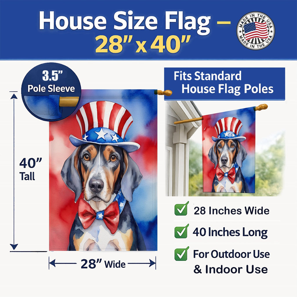 American English Coonhound Patriotic American House Flag 28x40 Porch Sleeve Pole Decorative Outside Yard Banner Artwork Wall Hanging, Polyester