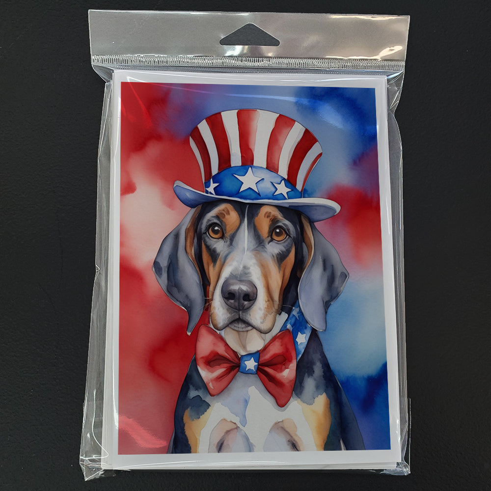 American English Coonhound Patriotic American Greeting Cards Pack of 8 Blank Cards with Envelopes Whimsical A7 Size 5x7