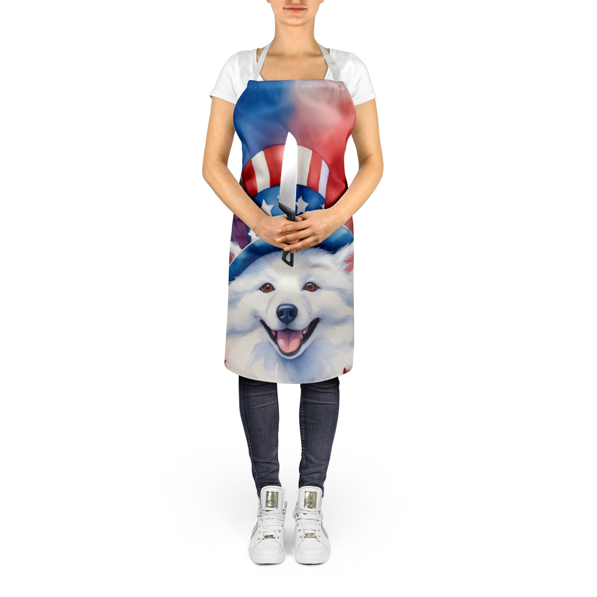 American Eskimo Patriotic American Apron Cooking Kitchen Server Baking Crafts Gardening for Adult Women Men, Unisex, Large, Multicolor