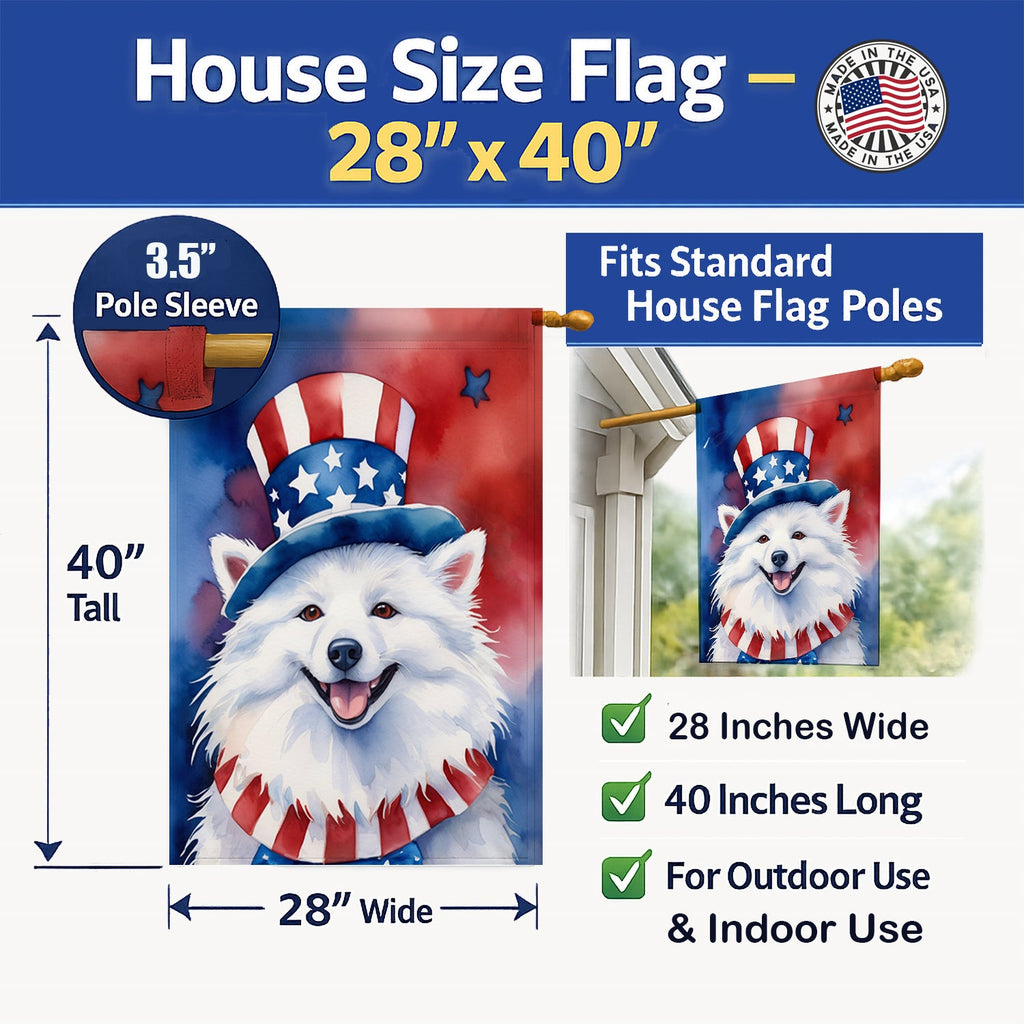 American Eskimo Patriotic American House Flag 28x40 Porch Sleeve Pole Decorative Outside Yard Banner Artwork Wall Hanging, Polyester
