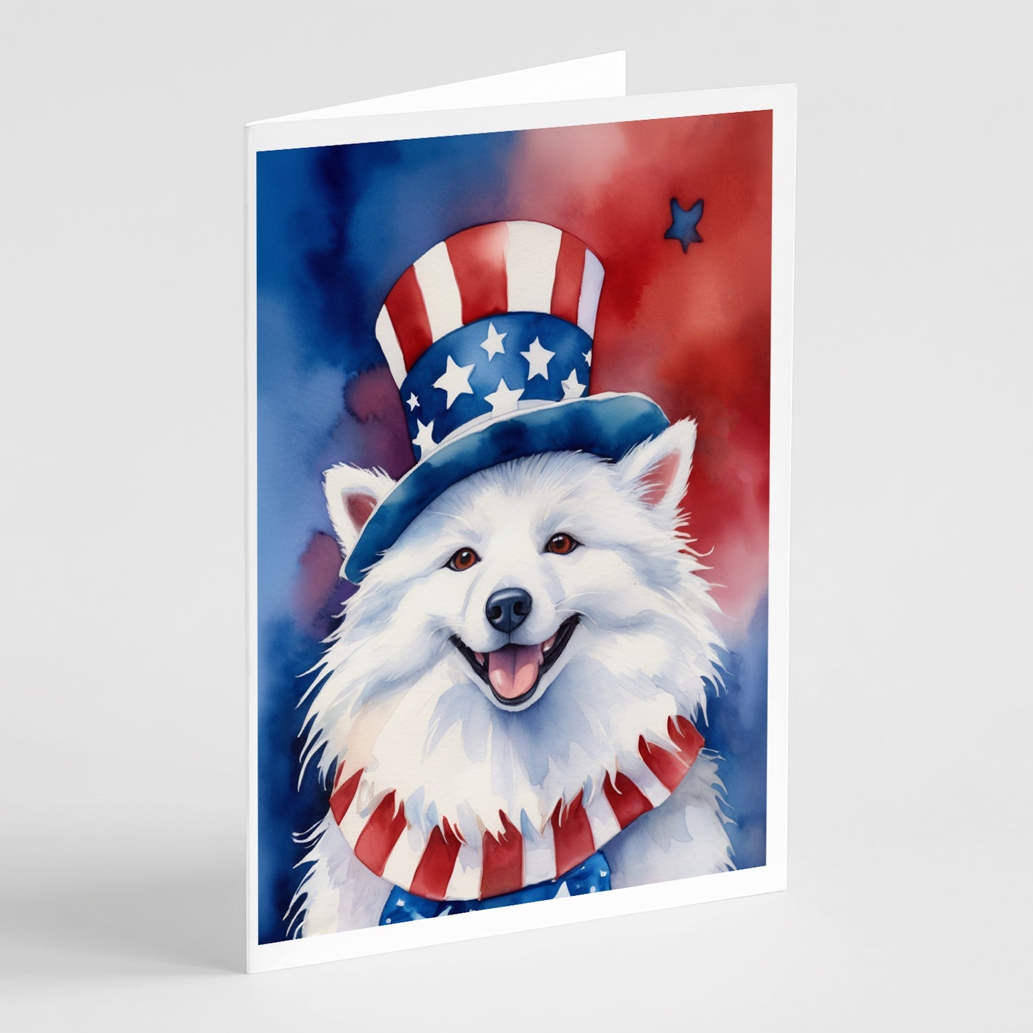 American Eskimo Patriotic American Greeting Cards Pack of 8 Blank Cards with Envelopes Whimsical A7 Size 5x7