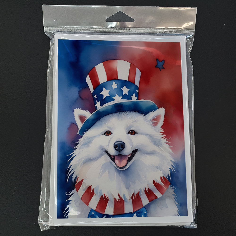 American Eskimo Patriotic American Greeting Cards Pack of 8 Blank Cards with Envelopes Whimsical A7 Size 5x7