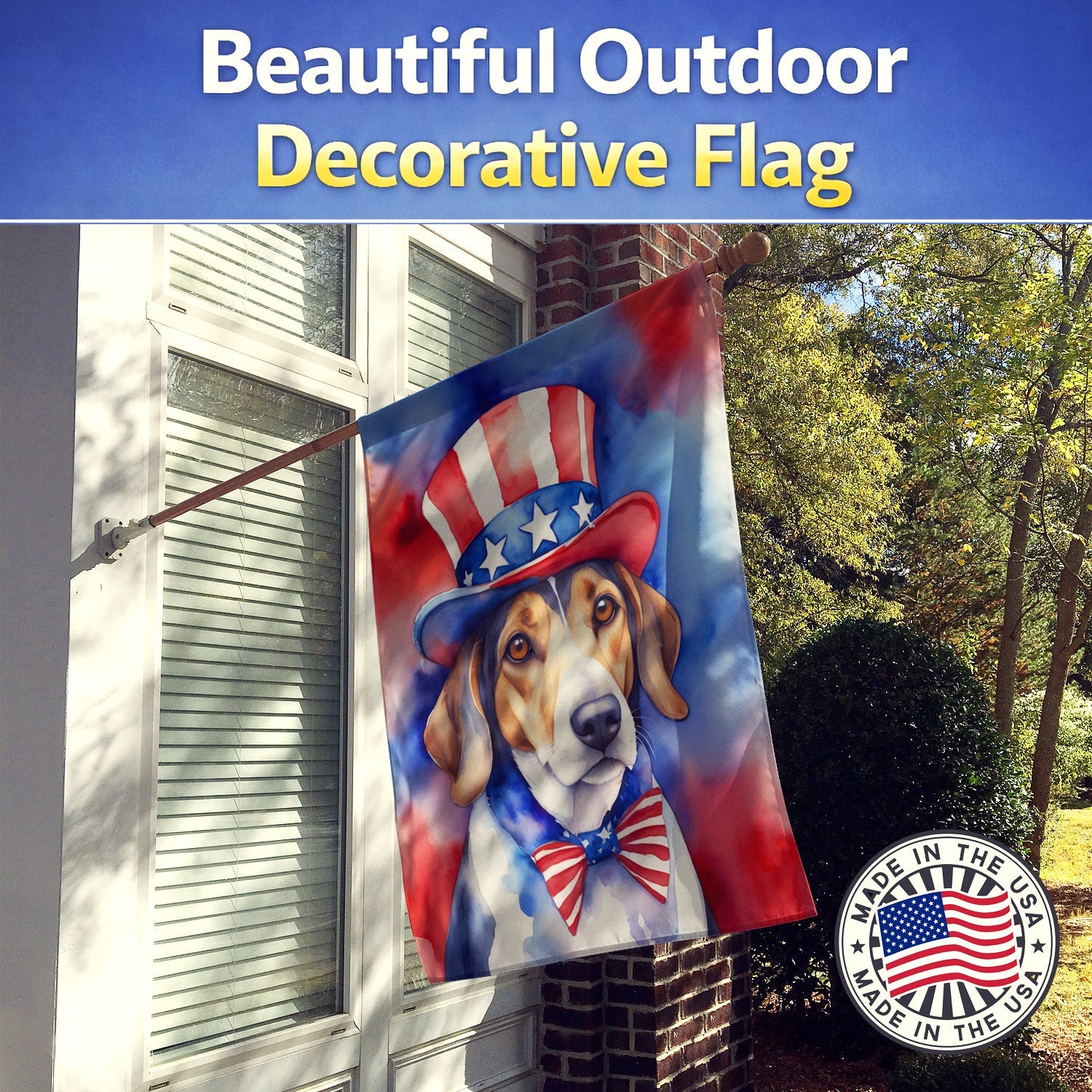 American Foxhound Patriotic American House Flag 28x40 Porch Sleeve Pole Decorative Outside Yard Banner Artwork Wall Hanging, Polyester