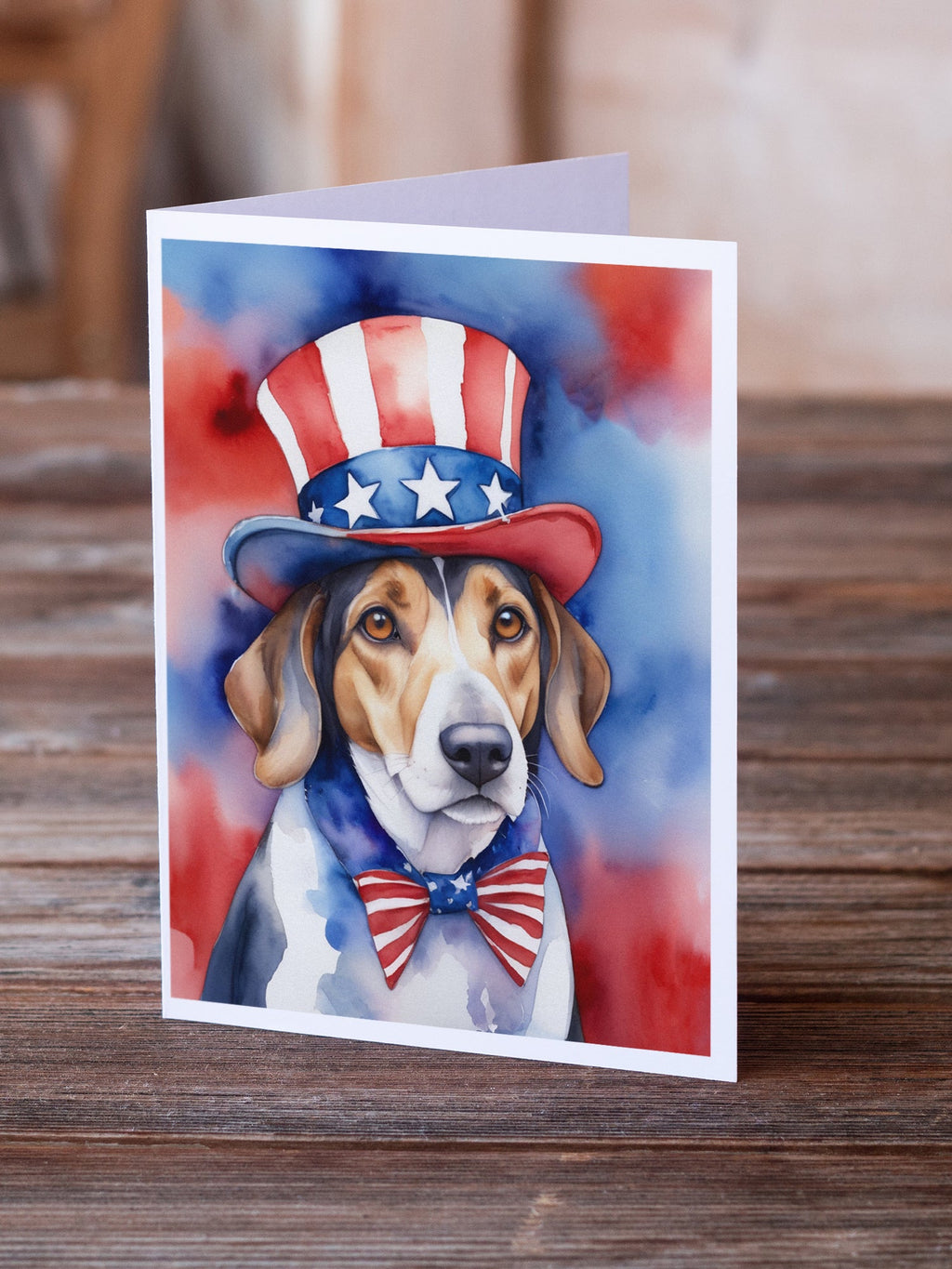 American Foxhound Patriotic American Greeting Cards Pack of 8 Blank Cards with Envelopes Whimsical A7 Size 5x7