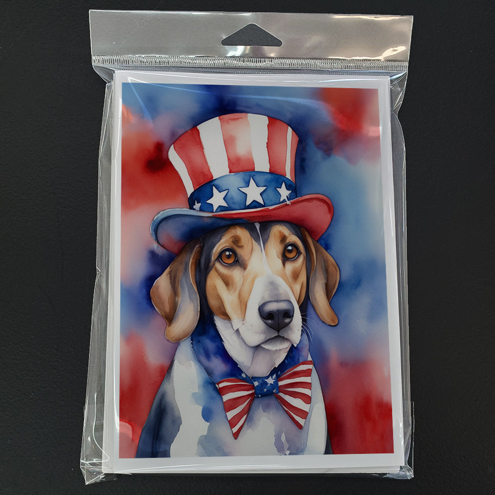 American Foxhound Patriotic American Greeting Cards Pack of 8 Blank Cards with Envelopes Whimsical A7 Size 5x7