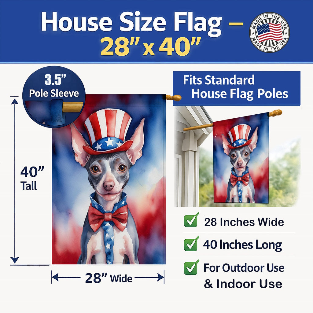 American Hairless Terrier Patriotic American House Flag 28x40 Porch Sleeve Pole Decorative Outside Yard Banner Artwork Wall Hanging, Polyester