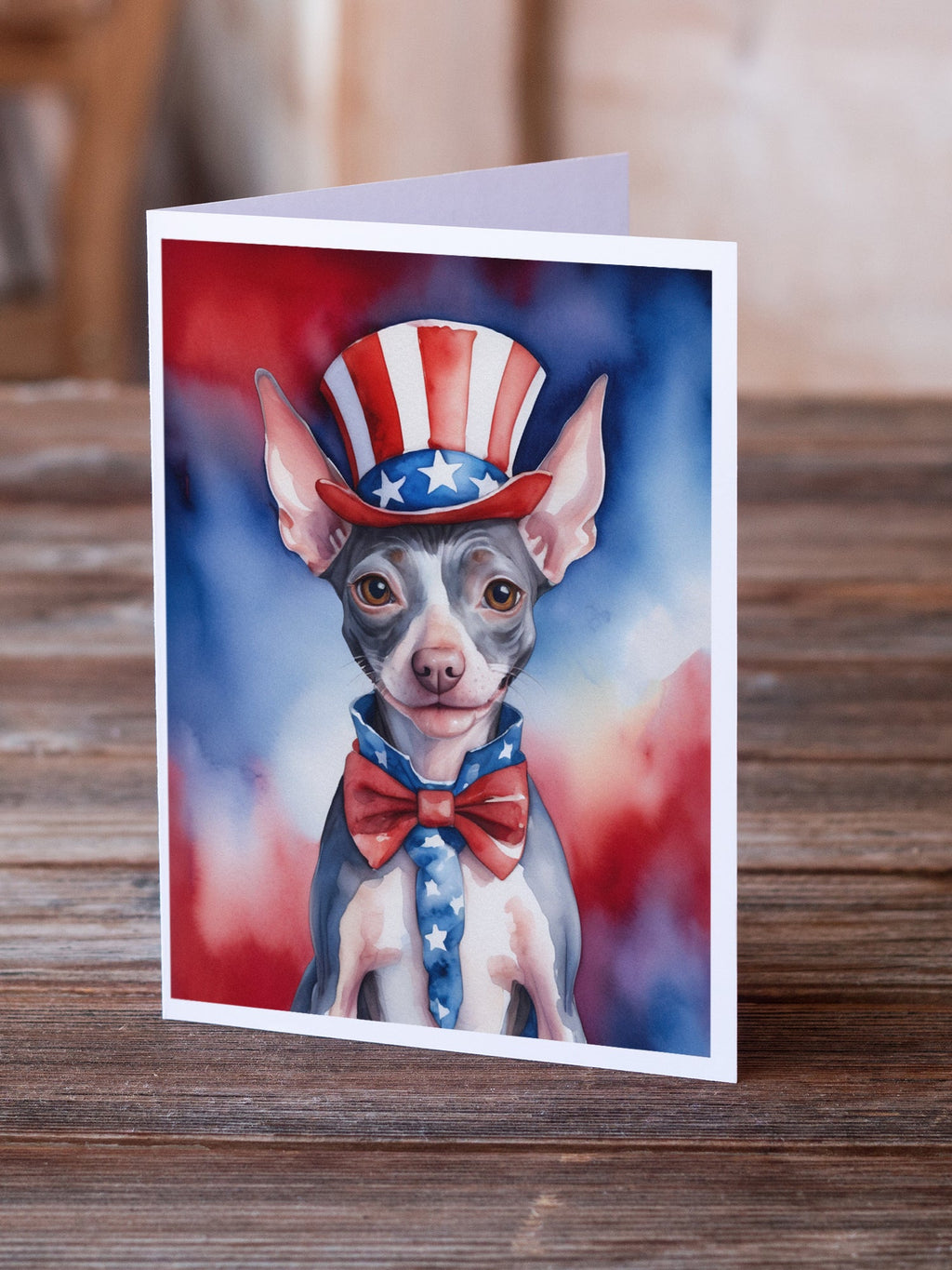 American Hairless Terrier Patriotic American Greeting Cards Pack of 8 Blank Cards with Envelopes Whimsical A7 Size 5x7