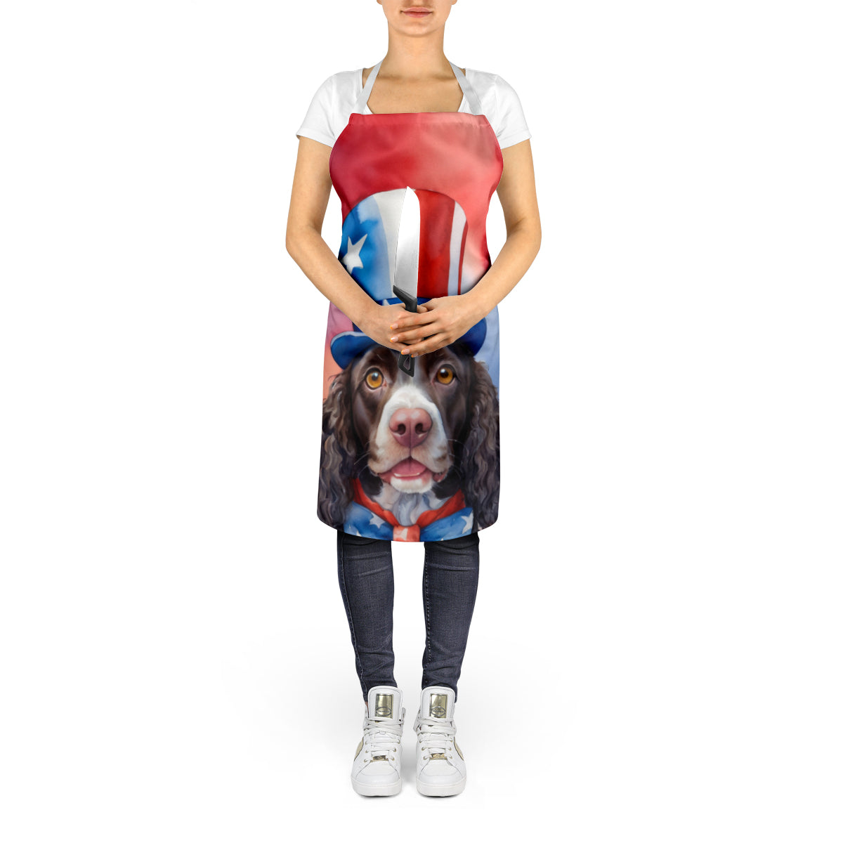 American Water Spaniel Patriotic American Apron Cooking Kitchen Server Baking Crafts Gardening for Adult Women Men, Unisex, Large, Multicolor