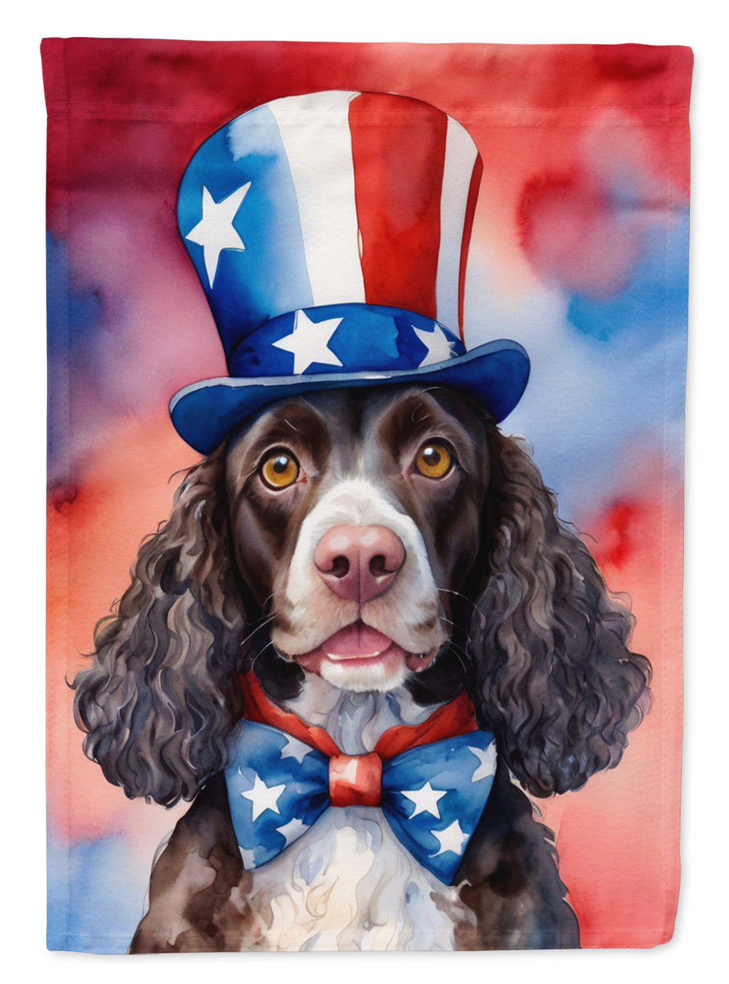 American Water Spaniel Patriotic American House Flag 28x40 Porch Sleeve Pole Decorative Outside Yard Banner Artwork Wall Hanging, Polyester