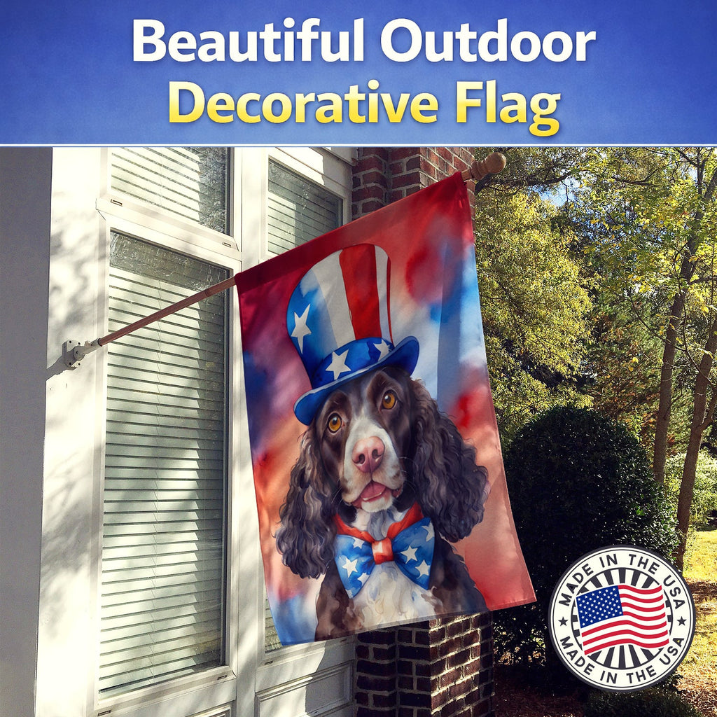 American Water Spaniel Patriotic American House Flag 28x40 Porch Sleeve Pole Decorative Outside Yard Banner Artwork Wall Hanging, Polyester