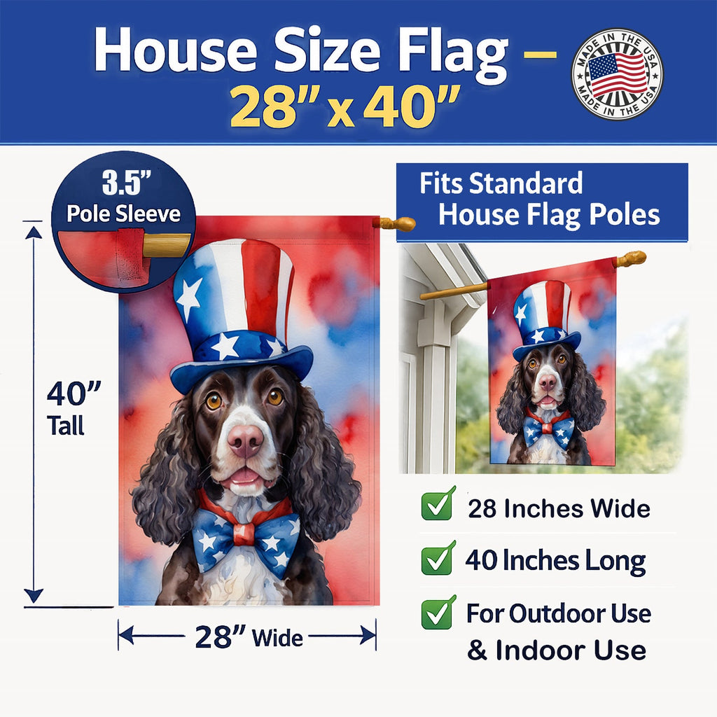 American Water Spaniel Patriotic American House Flag 28x40 Porch Sleeve Pole Decorative Outside Yard Banner Artwork Wall Hanging, Polyester