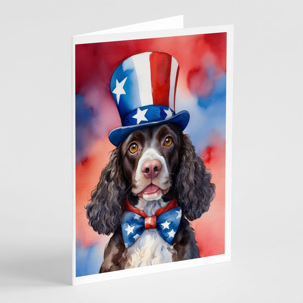 American Water Spaniel Patriotic American Greeting Cards Pack of 8 Blank Cards with Envelopes Whimsical A7 Size 5x7