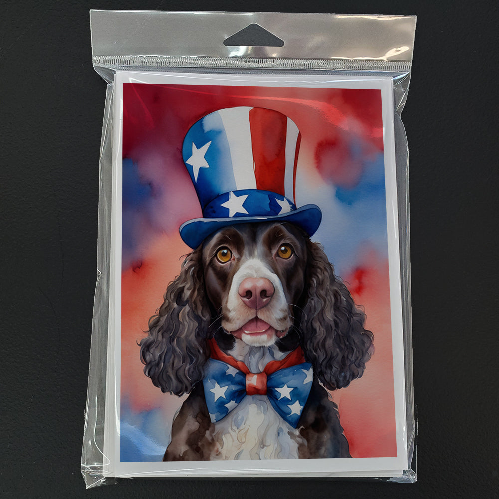 American Water Spaniel Patriotic American Greeting Cards Pack of 8 Blank Cards with Envelopes Whimsical A7 Size 5x7