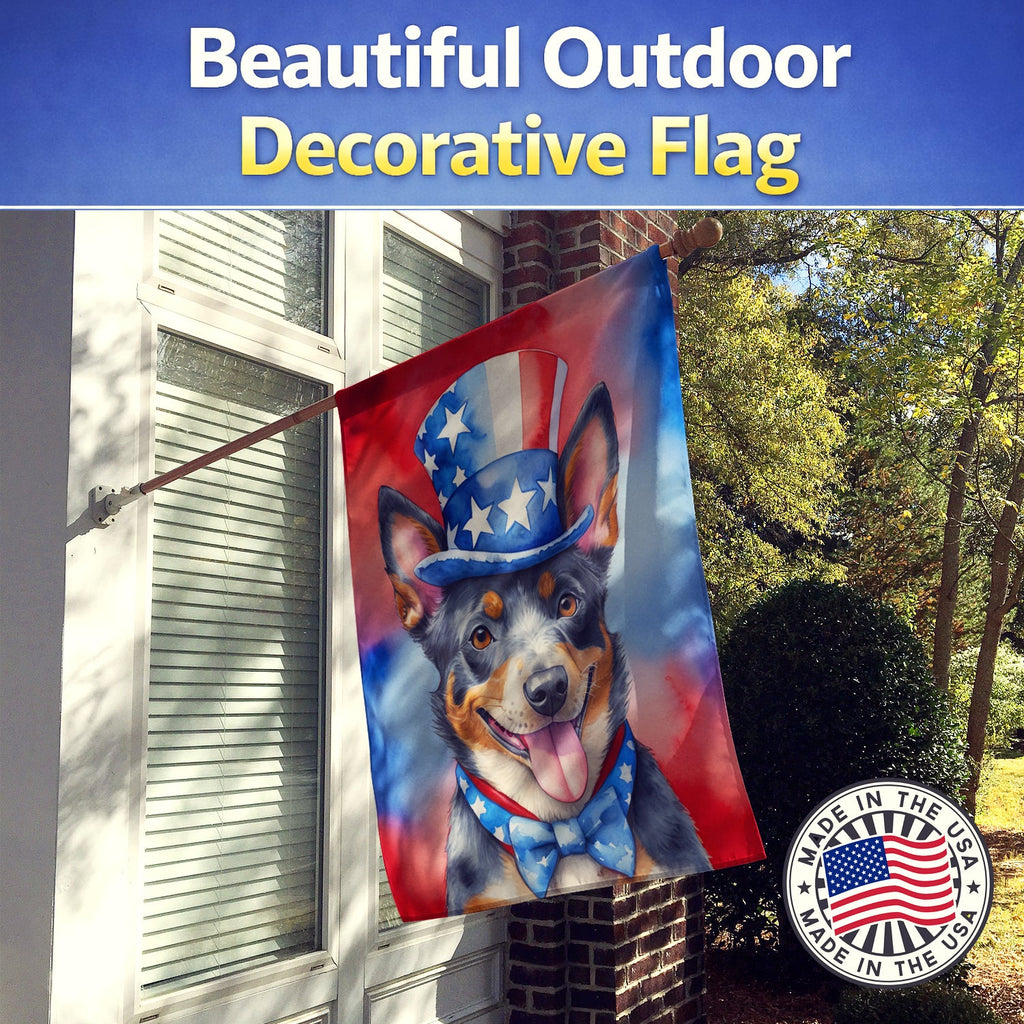 Australian Cattle Dog Patriotic American House Flag 28x40 Porch Sleeve Pole Decorative Outside Yard Banner Artwork Wall Hanging, Polyester