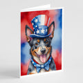 Australian Cattle Dog Patriotic American Greeting Cards Pack of 8 Blank Cards with Envelopes Whimsical A7 Size 5x7