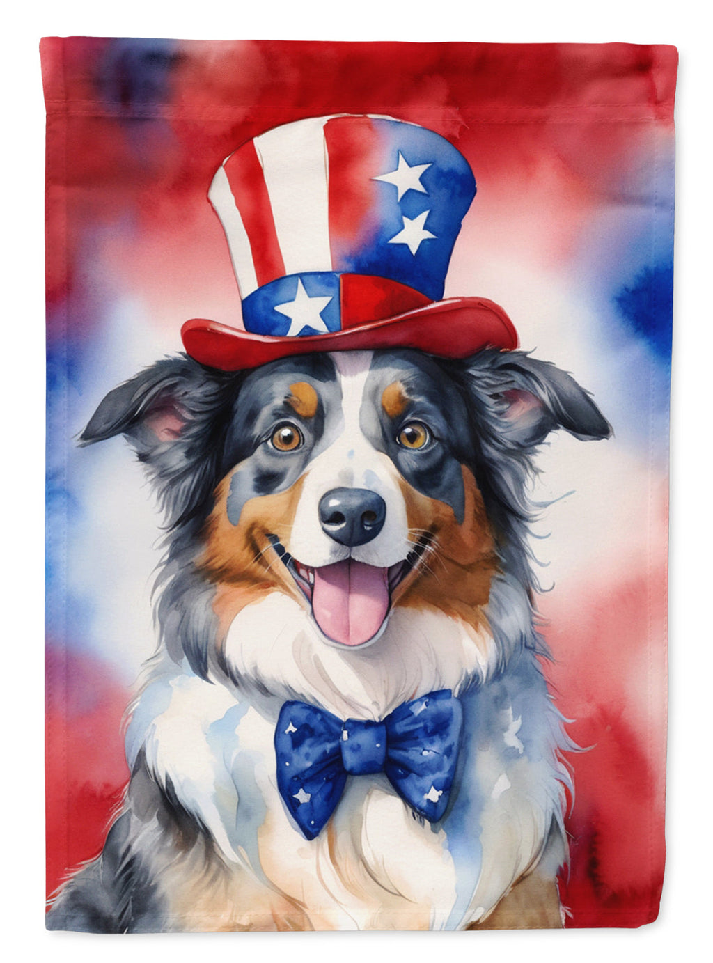 Australian Shepherd Patriotic American House Flag 28x40 Porch Sleeve Pole Decorative Outside Yard Banner Artwork Wall Hanging, Polyester
