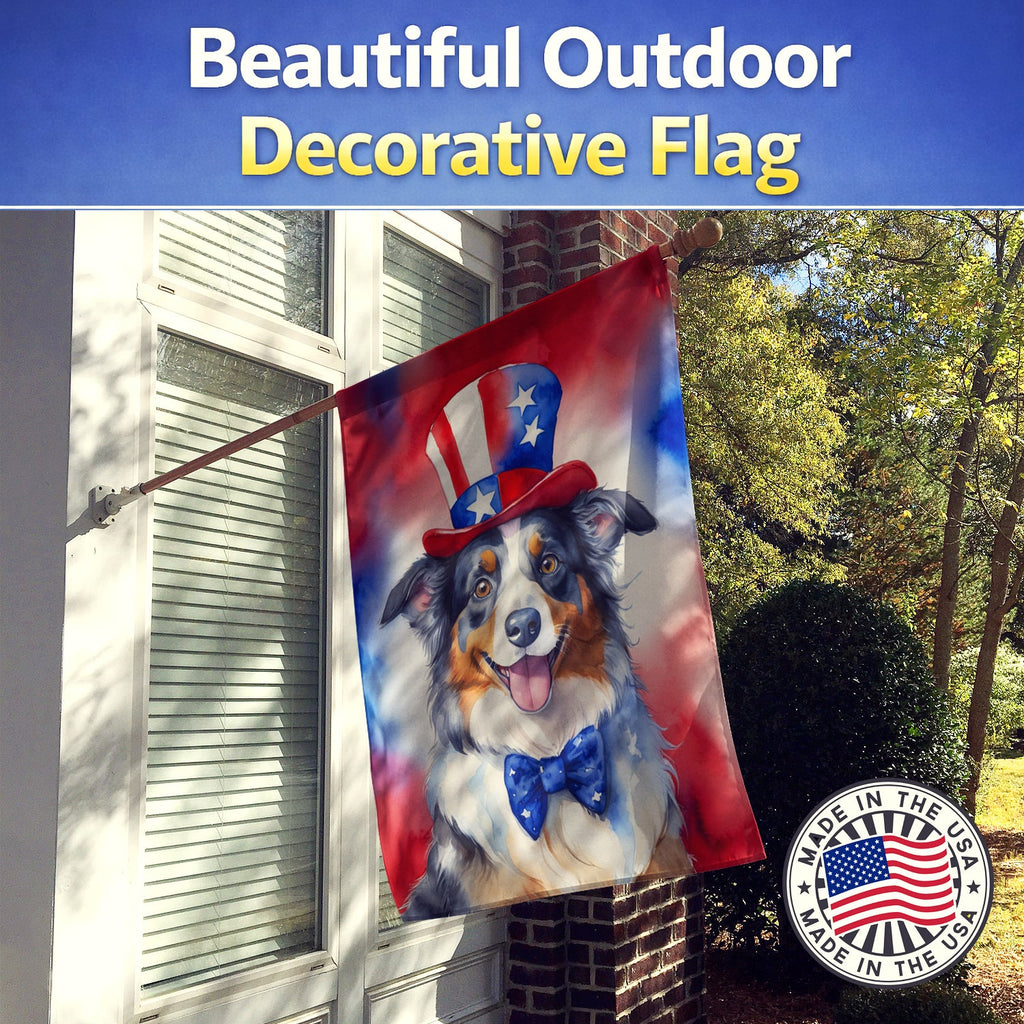 Australian Shepherd Patriotic American House Flag 28x40 Porch Sleeve Pole Decorative Outside Yard Banner Artwork Wall Hanging, Polyester