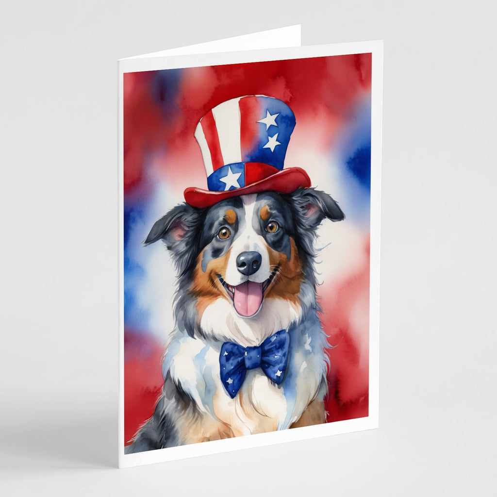Australian Shepherd Patriotic American Greeting Cards Pack of 8 Blank Cards with Envelopes Whimsical A7 Size 5x7