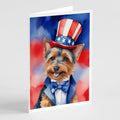 Australian Terrier Patriotic American Greeting Cards Pack of 8 Blank Cards with Envelopes Whimsical A7 Size 5x7
