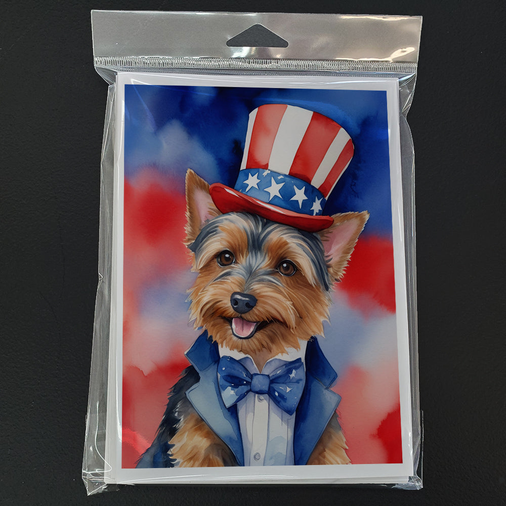 Australian Terrier Patriotic American Greeting Cards Pack of 8 Blank Cards with Envelopes Whimsical A7 Size 5x7